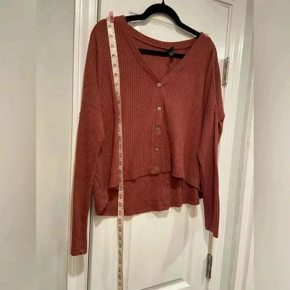 Wild Fable Mauve Pink Button Front Waffle Knit Thermal Cropped Cardigan Size XS - Picture 6 of 10